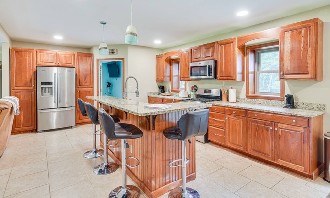 Bloomfield Township House | Pet-Friendly Pennsylvania Home - Pond, Deck & Bar!