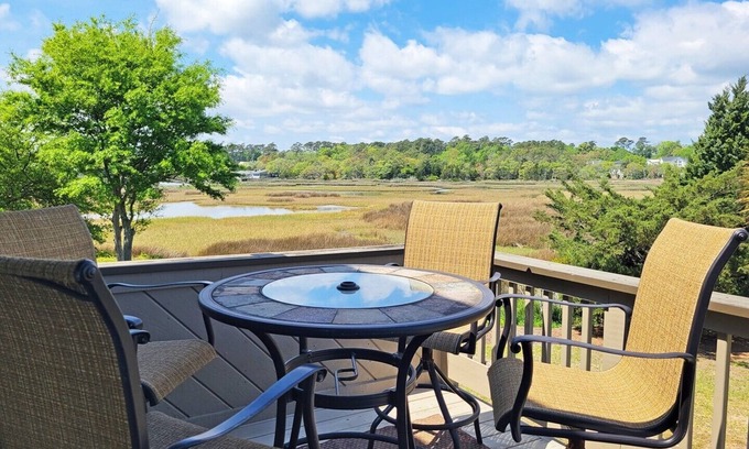 Litchfield by the Sea Condo | Raised Beach Townhouse, Lake and Creek Views, Hammock, Easy Walk to Beach, Pool