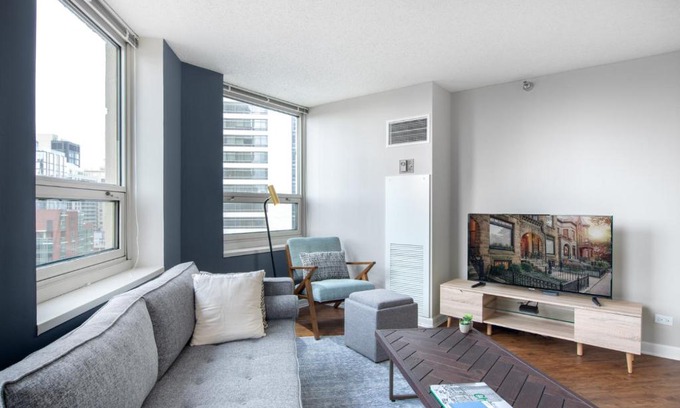 Rush and Division Apartment | River N 1BR w Gym WD nr Mag Mile CHI-86
