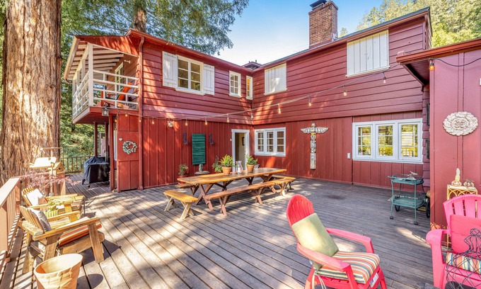 Hacienda House | Riverfront, dog-friendly home with private hot tub, fireplaces & amazing decks