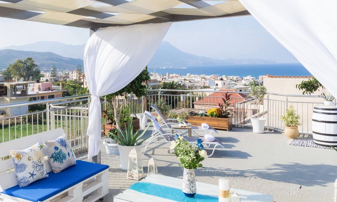 Kissamos Apartment | Rose Residence, luxury apartment-rooftop terrace with panoramic sea views