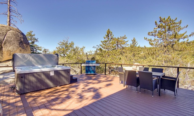 Arrowbear Lake Cabin | Running Springs Cabin w/Spacious Deck + Hot Tub!