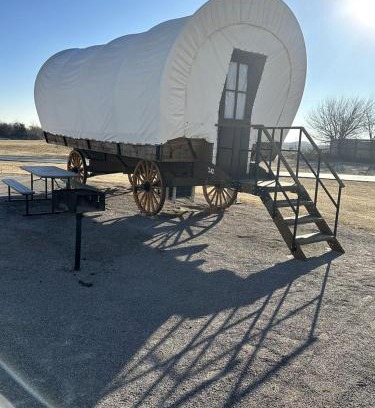 South Oklahoma City House | Rustic Conestoga Glamping Covered Wagon for Amazing Getaways to Oklahoma Farm