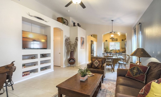 Sarival Village House | Saddle In & Kick Back: Old West Charmer w/King Bed and Putting Green