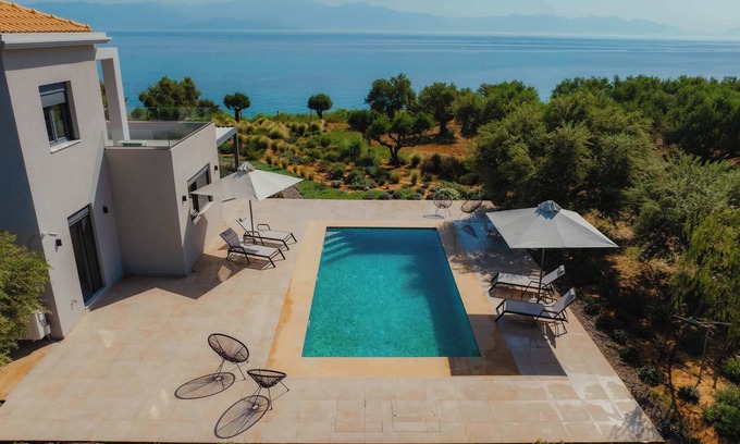 Pylos-Nestoras Villa | Seafront Villa Elaia, Private Pool & Majestic View