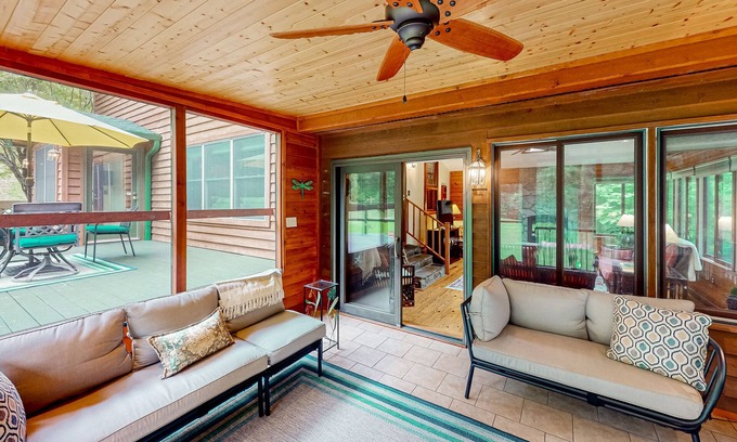 Whittier House | Secluded sunlit cabin with large patio, deck, fireplace & perfect mountain views