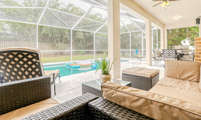 Bridgewater Crossing House | Snowbird-friendly home with private pool, screened lanai, game room, grill, AC