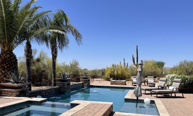 Desert View Village House | Spacious Home, Resort Style Pool area in a private sanctuary like setting