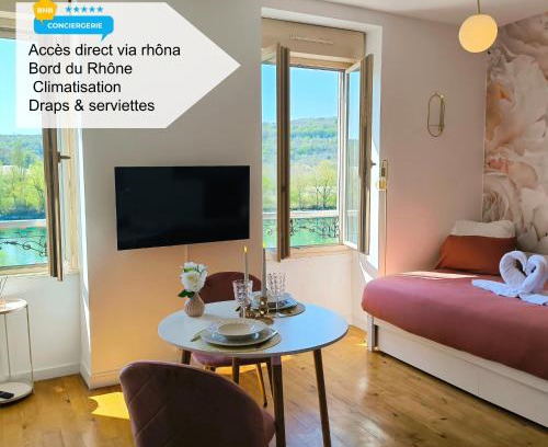 Sault-Brenaz Apartment | Studio l'éclat vue sur rhône , accès directe à la via rhona, clim