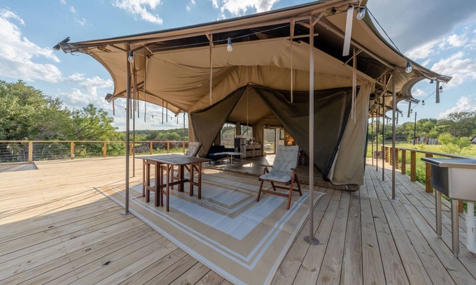 Marble Falls Cabin | Stunning Mountain View Patio Tent Yurt Glamping Loving Heart Retreats Glamorous