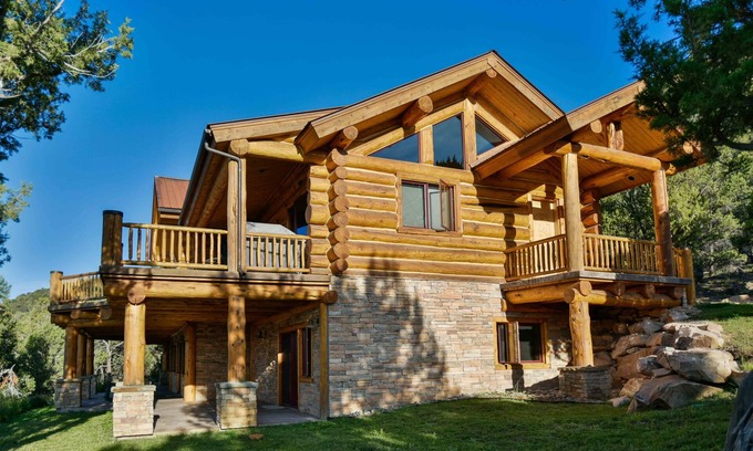 Pleasant Valley House | STUNNING views from luxury log home on 44 acres! Two masters! Over 4000 sq feet.