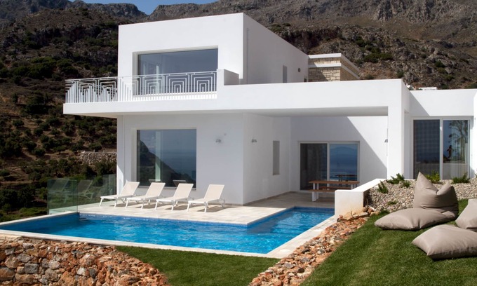Agios Vasileios Villa | Stylish and contemporary 3 bedroom villa, with large pool, sea views + fast wifi