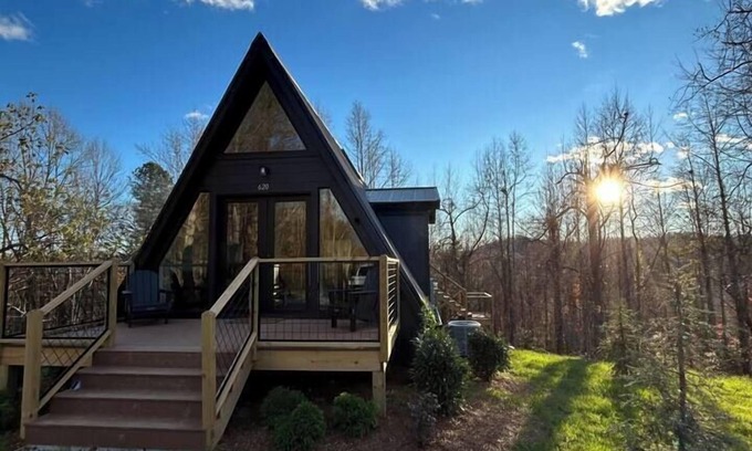 Flat Rock Cabin | The Coop: NEW A-frame w/Hot Tub + Fire Pit + Loft. Pet Friendly!