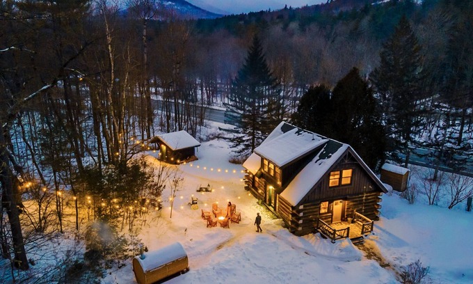 Upper Jay Cabin | The Log Cabin near Whiteface, Hot Tub, Sauna & Swimming Hole