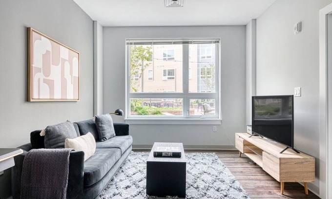 St. Elizabeth's Apartment | Trendy Brighton 1BR w/W/D, Gym, near T, Shops + Dining, by Blueground