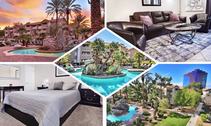 Las Vegas Condo | Upgraded Tropical Oasis! Heated Pool, Spa & Gym, Walk to Strip!