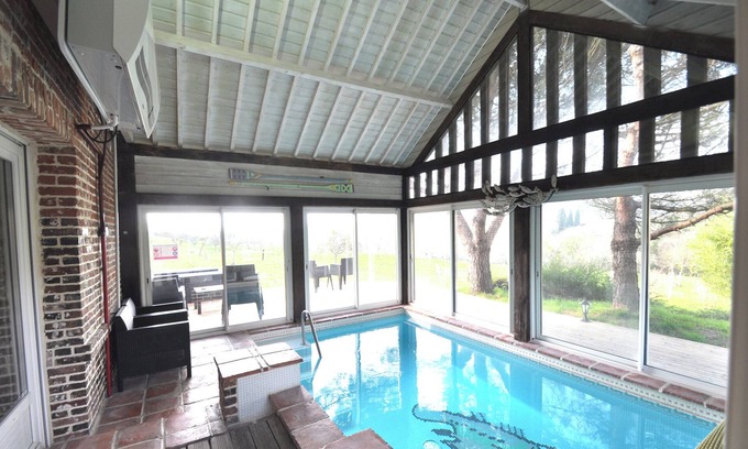 Bonneville-la-Louvet Villa | Villa and outbuilding, private swimming pool, sauna, games rooms, not overlooked