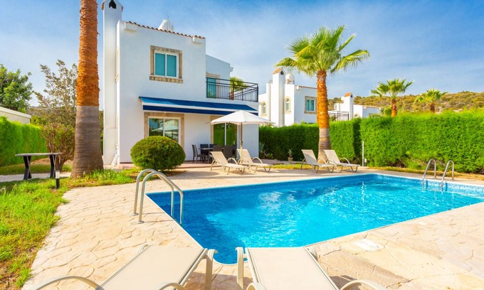 Latchi Villa | Villa Cleopatra: Large Private Pool, Walk to Beach, A/C, WiFi