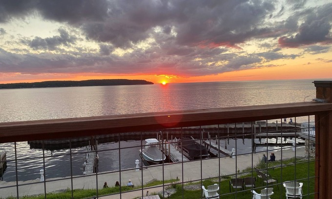 Gills Rock Condo | Waterfront condo - amazing sunsets. Atop Shoreline Restaurant by motel & marina.