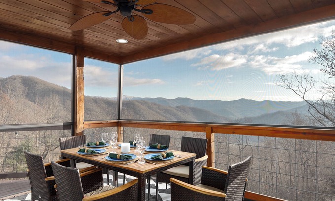 Bryson City Cabin | Wengen Chalet - Outdoor Theater, Views, Sauna, Cold Plunge, Hot tub, Firepit
