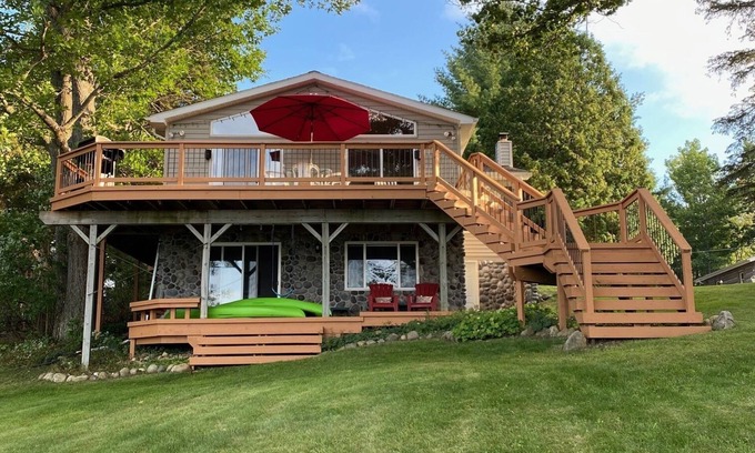 Lupton House | What a View! Up North MI Ausable Lake Waterfront 4 bedrooms/2 baths Pontoon boat