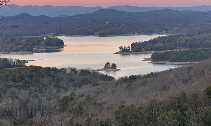 Blue Ridge Cabin | Year-Round Panoramic View: Lake BR & Layered Mtns from cabin, hot tub, decks