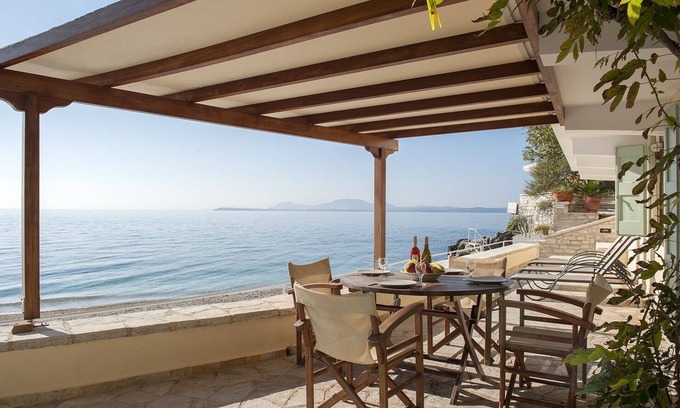 Katavolos House | Yellow house lower, Kaminaki Beach Corfu, ionian islands