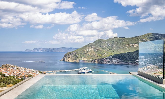 Skopelos Villa | ELEGANT RESORT with unique view of the sea, pool with waterfall and privacy!